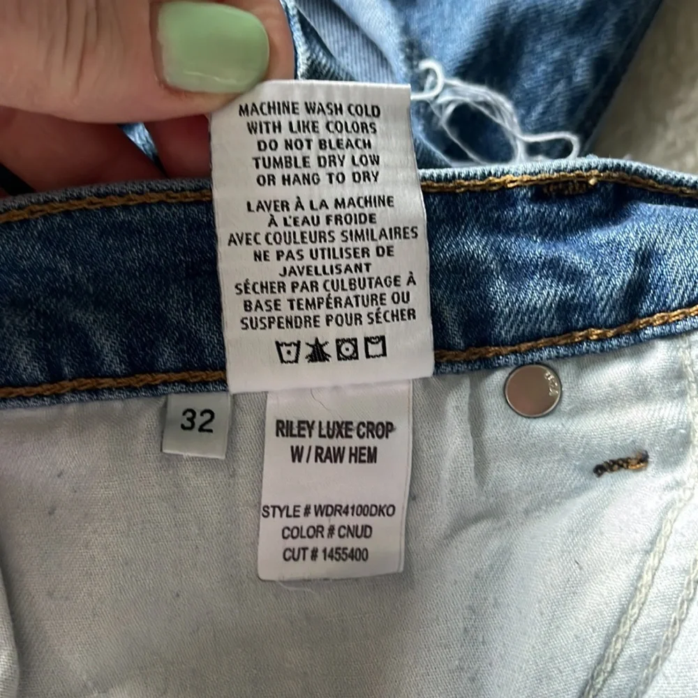 Hudson Riley Luxe Crop Relaxed Straight Raw Hem Button Fly Distressed Jeans 32 - Picture 14 of 15